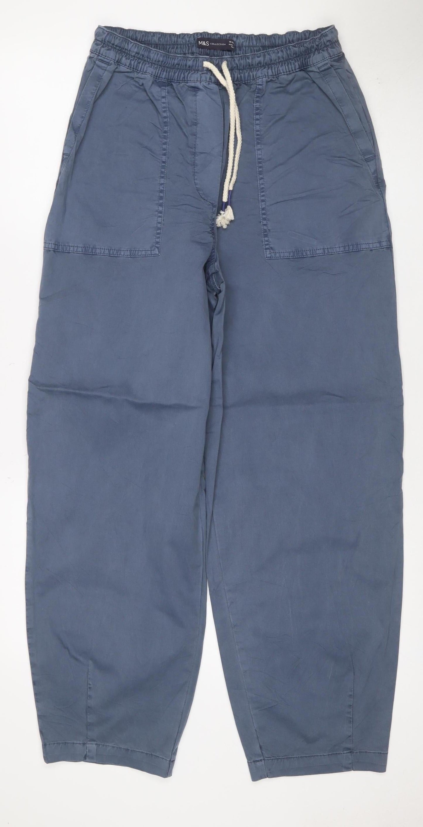 Marks & Spencer Women Blue Size 10 Long Cargo Drawstring Trousers