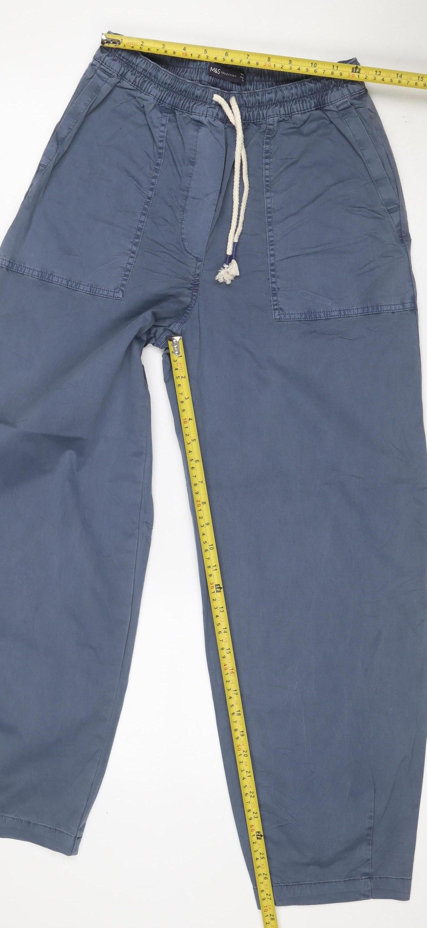 Marks & Spencer Women Blue Size 10 Long Cargo Drawstring Trousers