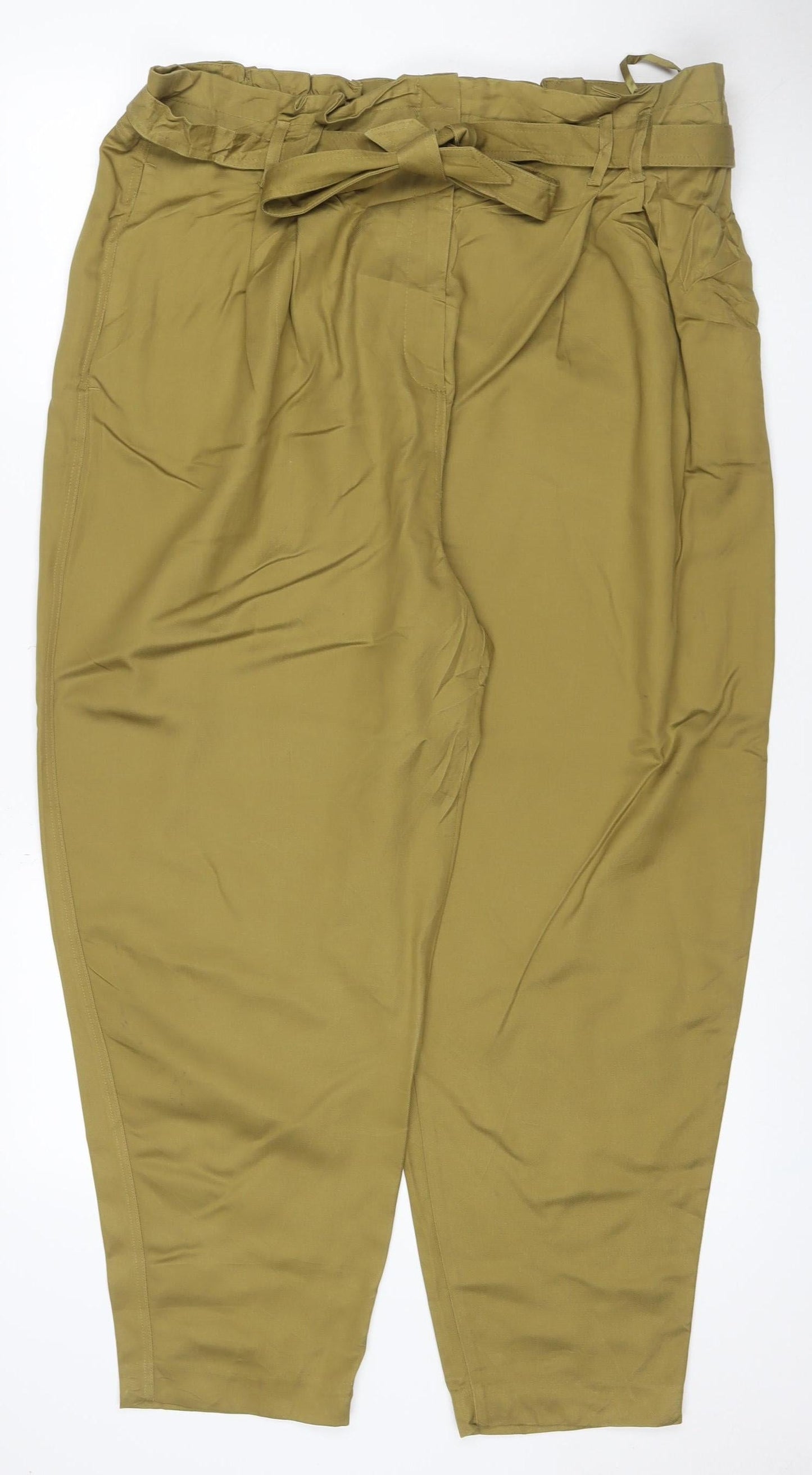 Marks & Spencer Women Green UK 20 Regular Wide-Leg Trousers