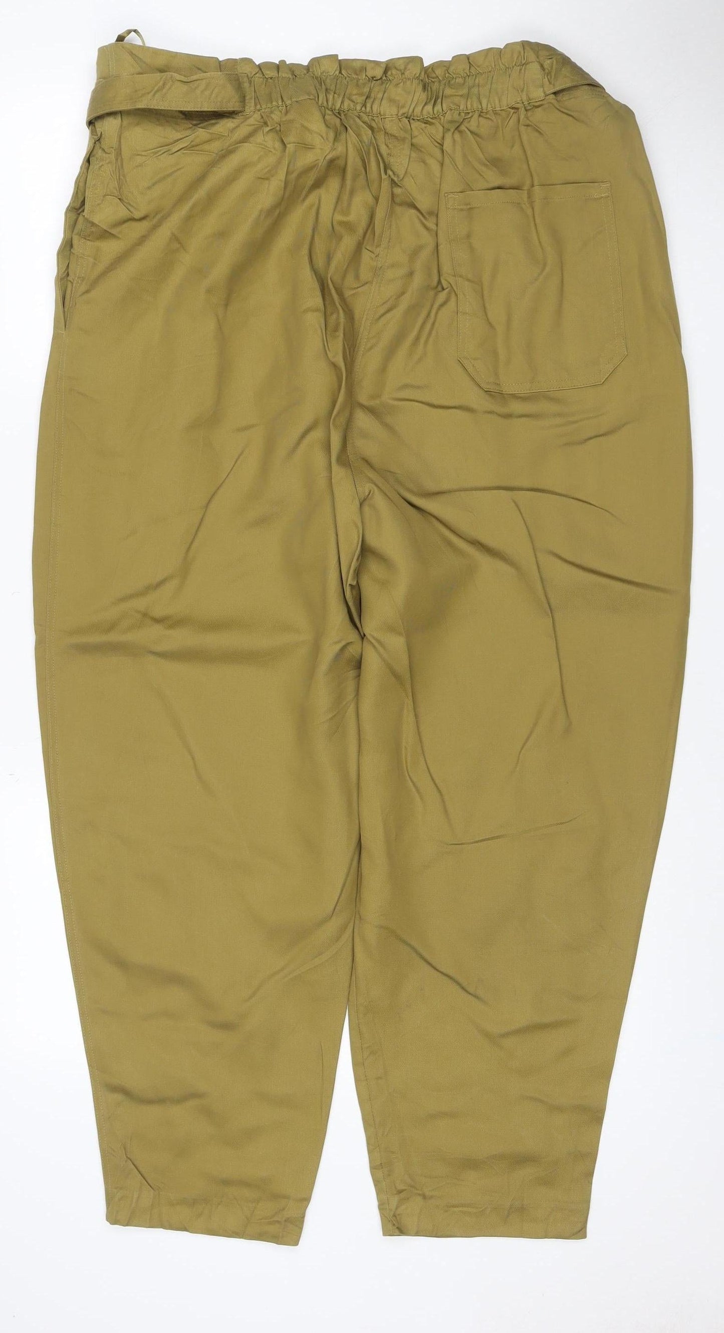Marks & Spencer Women Green UK 20 Regular Wide-Leg Trousers