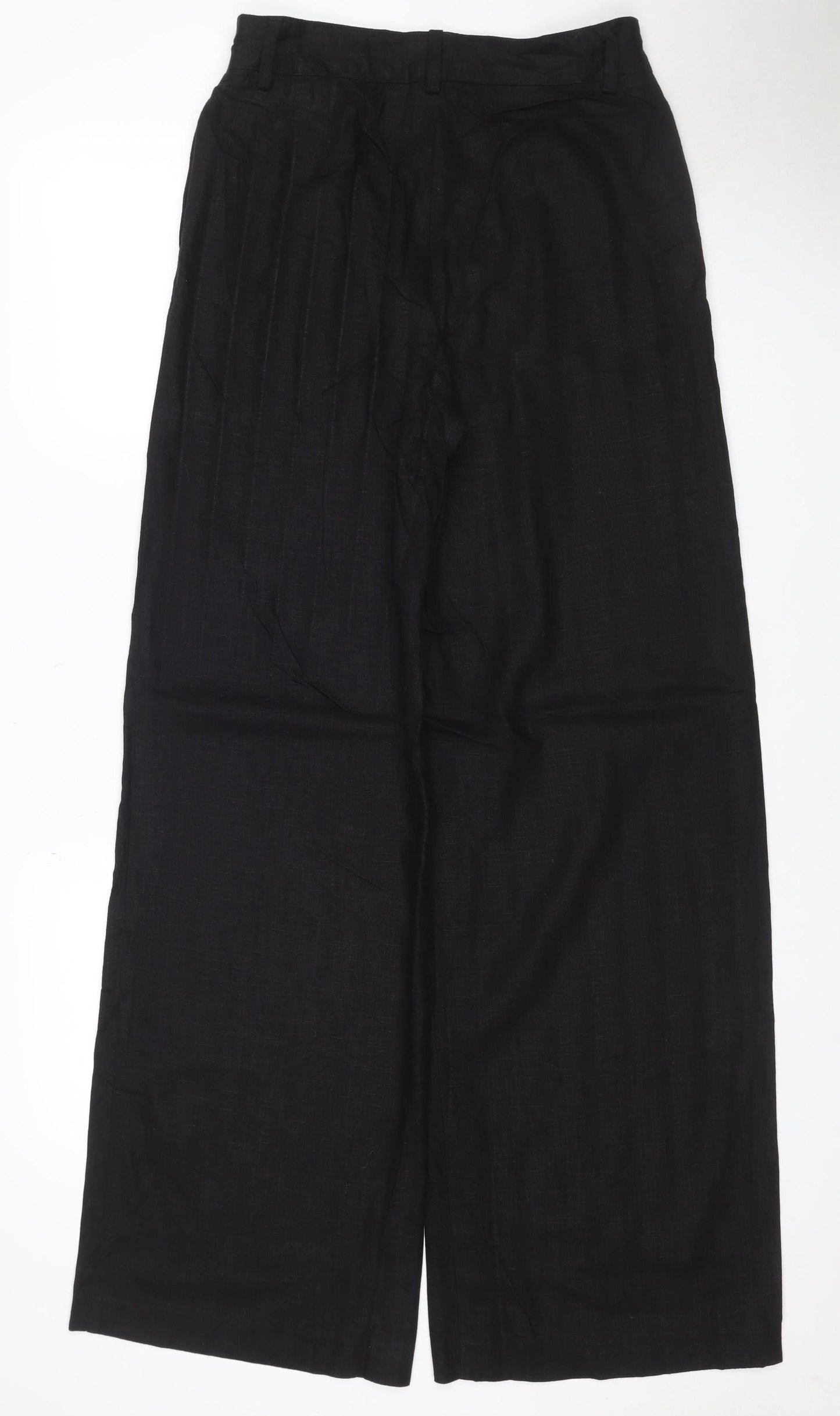 Marks and Spencer Women Black Size 8 Long Linen Blend Straight Trousers