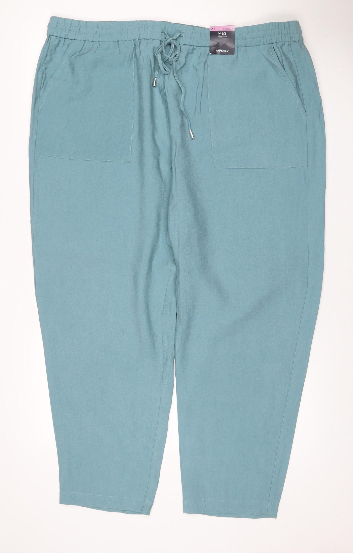 M&S Women’s Blue Lyocell Tapered Jogger Trousers UK 22 Regular