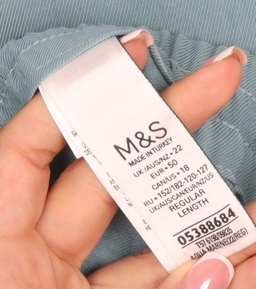 M&S Women’s Blue Lyocell Tapered Jogger Trousers UK 22 Regular