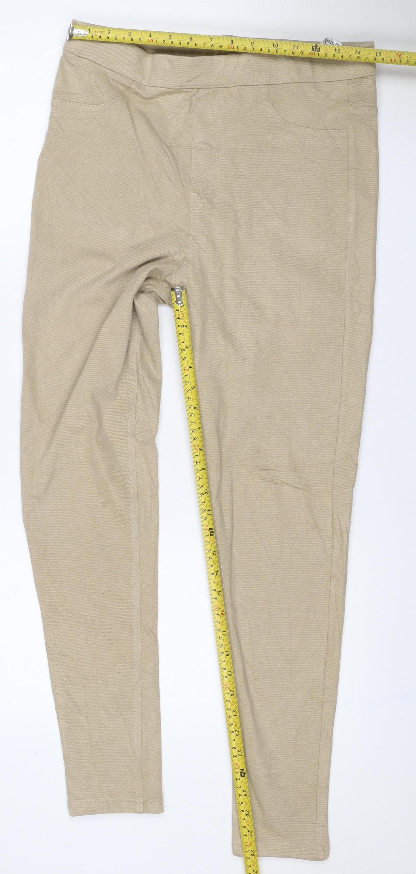 Marks and Spencer Women Beige UK 14 Regular Straight Chino Trousers