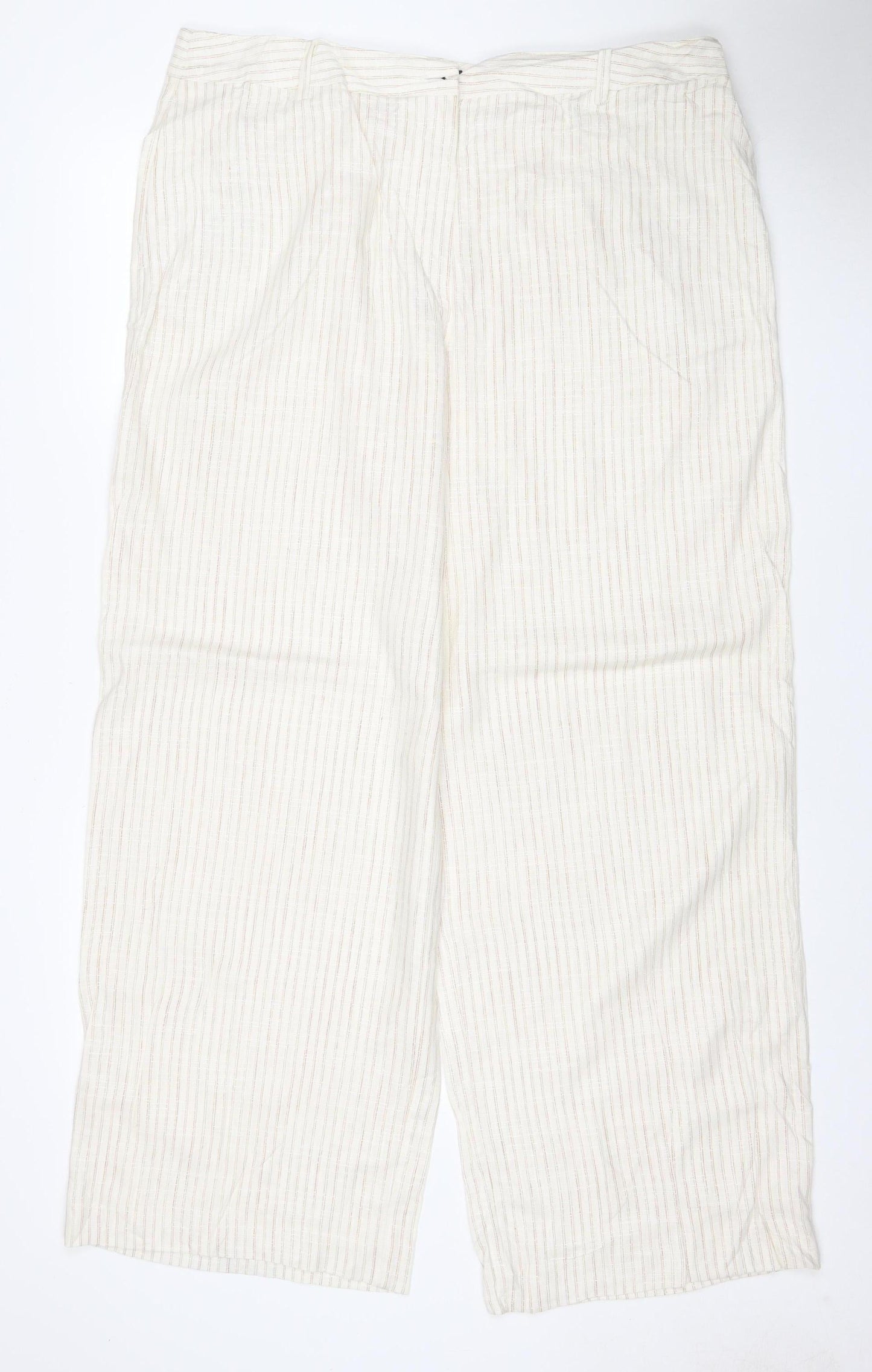 Marks and Spencer Women Ivory Stripe Linen Wide-Leg Trousers UK 18