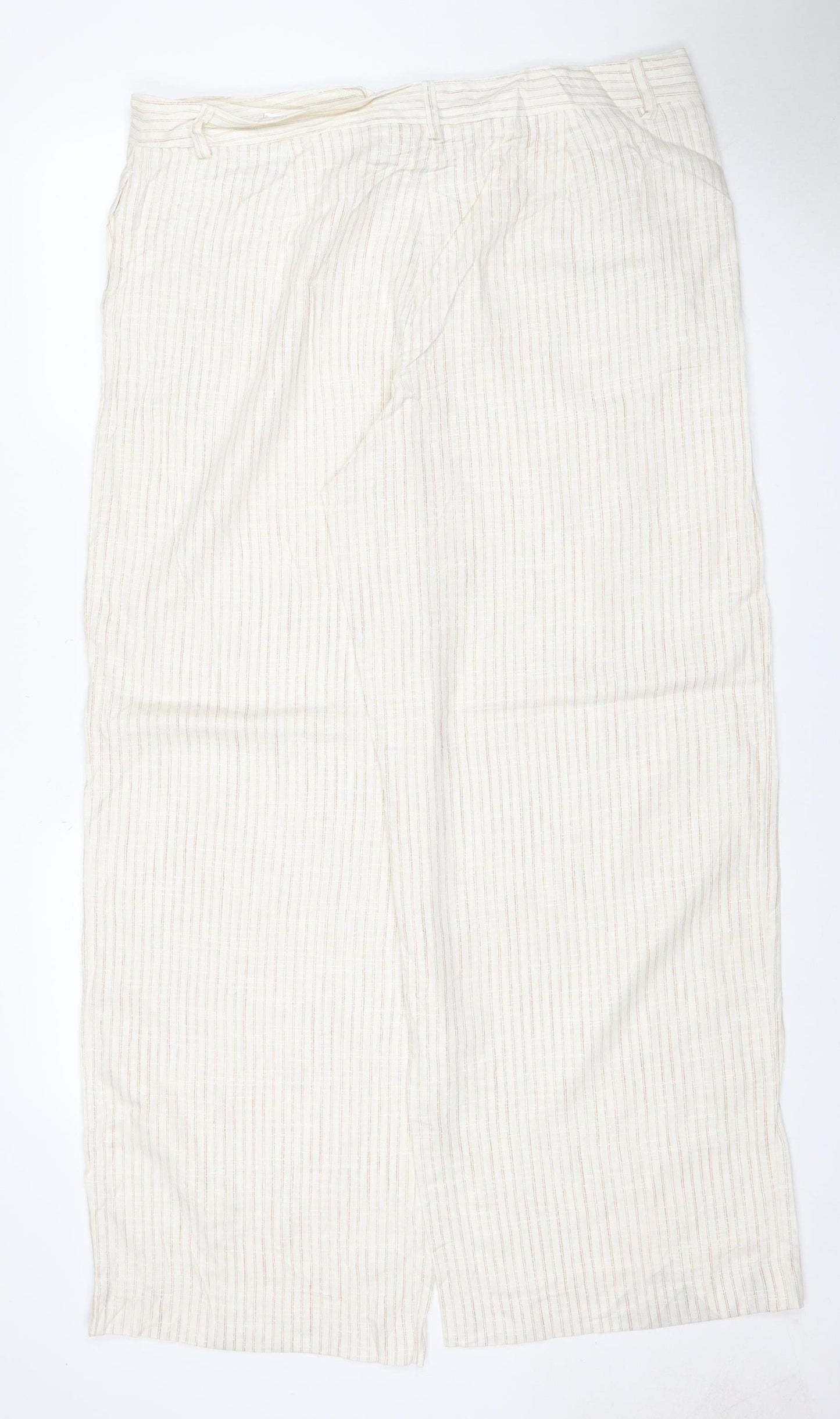 Marks and Spencer Women Ivory Stripe Linen Wide-Leg Trousers UK 18