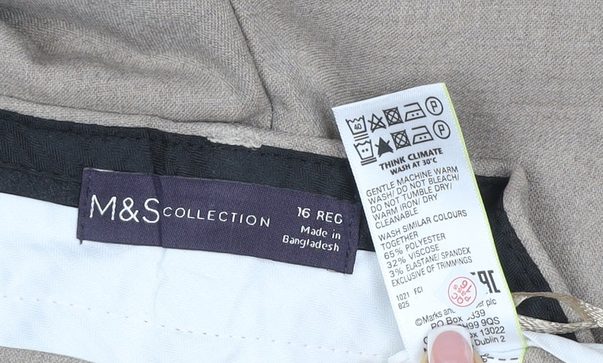 Marks and Spencer Women Beige UK 16 Regular Wide Leg Trousers