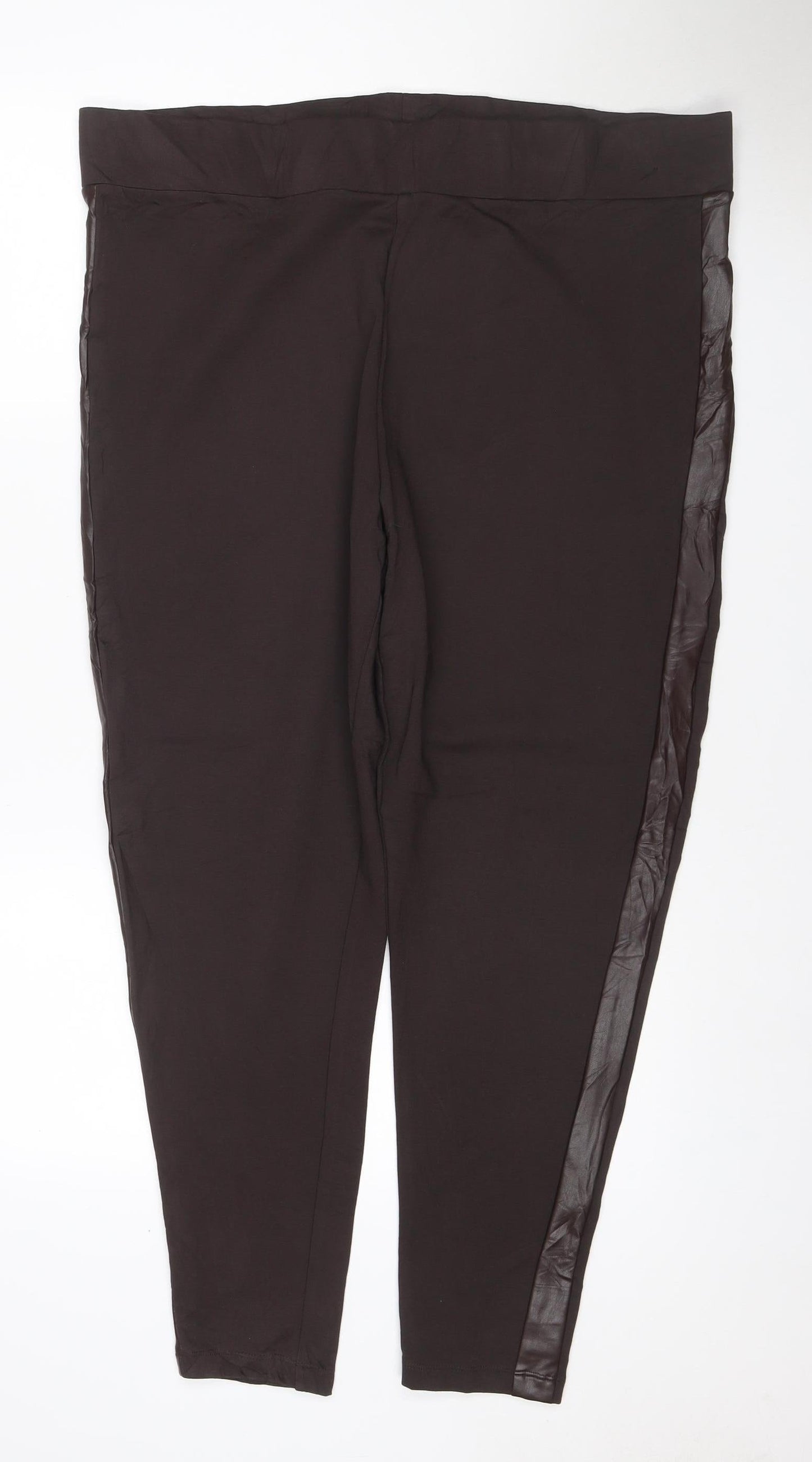 Marks & Spencer Women's Black Size 12 Straight Trousers Faux Leather Panel