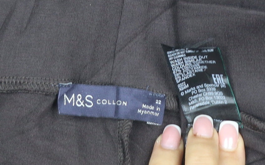 Marks & Spencer Women's Black Size 12 Straight Trousers Faux Leather Panel