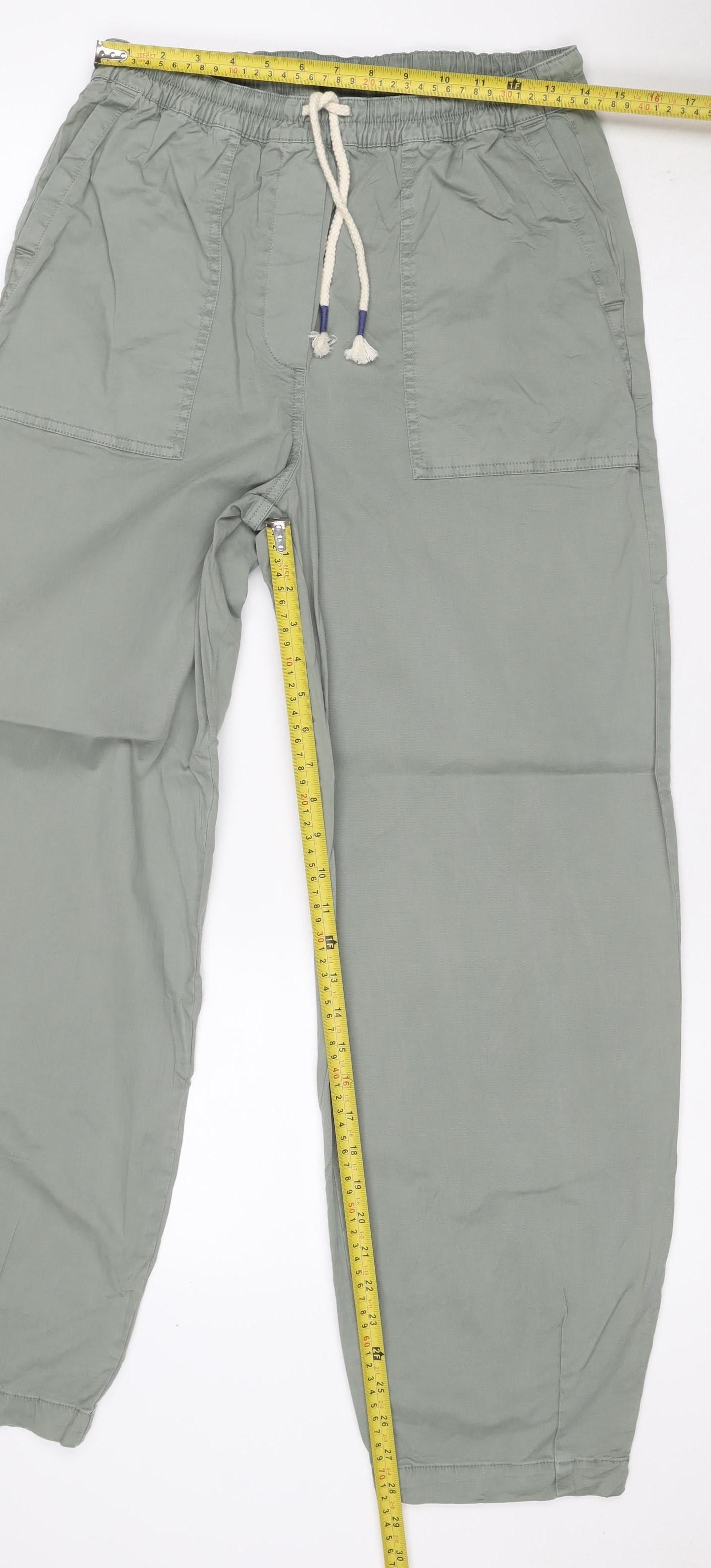 M&S Women’s Sage Green Cotton Drawstring Jogger Trousers UK 8