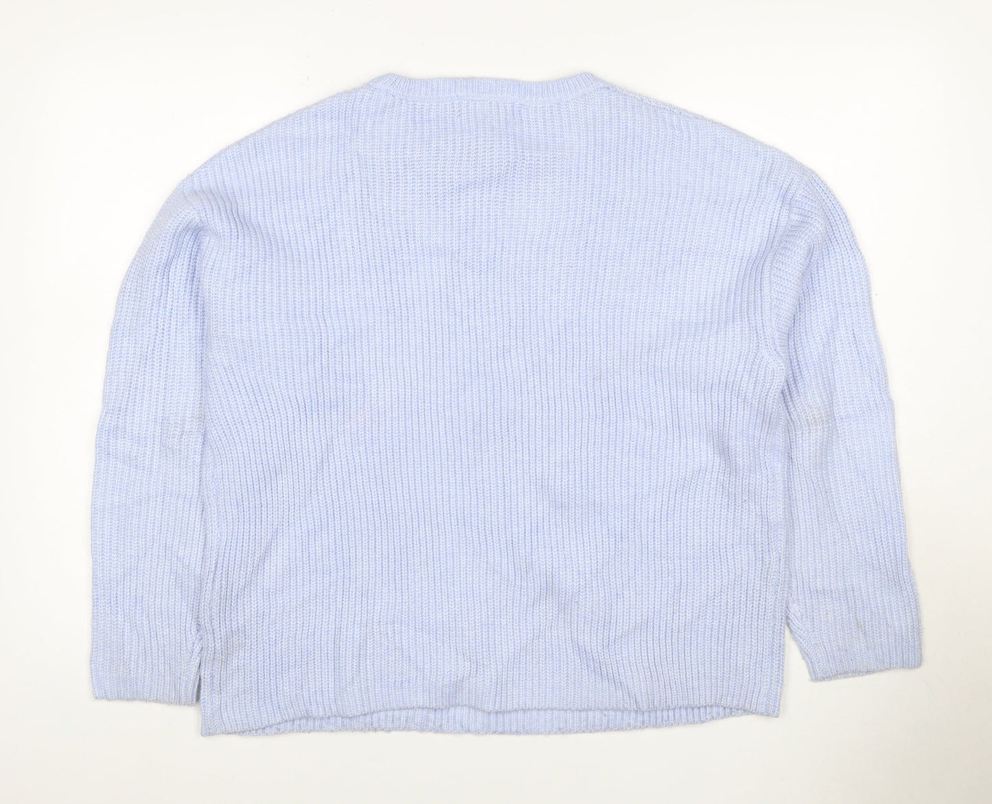 Marks and Spencer Women Blue L Ribbed Crew Neck Knit Jumper