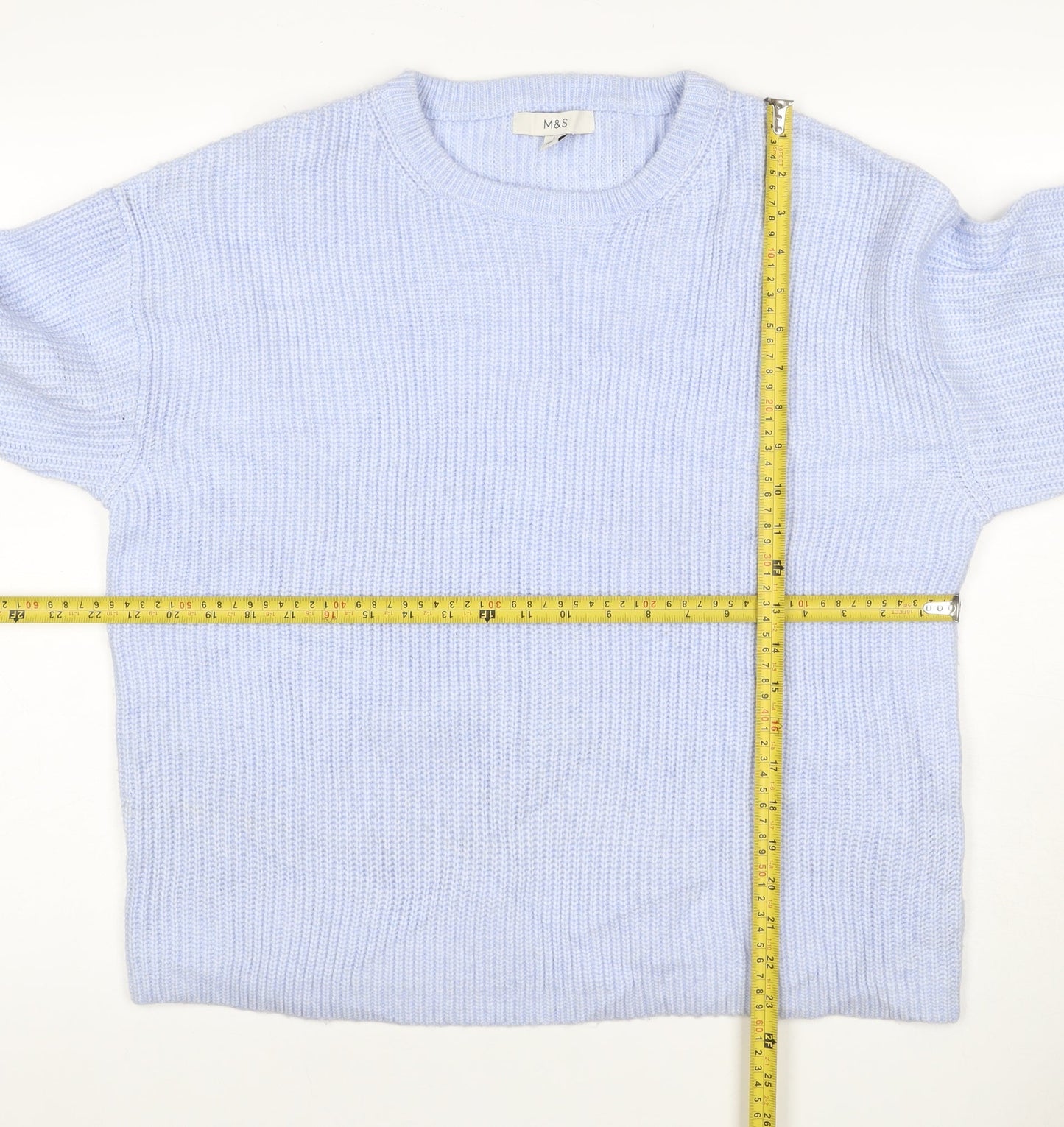 Marks and Spencer Women Blue L Ribbed Crew Neck Knit Jumper