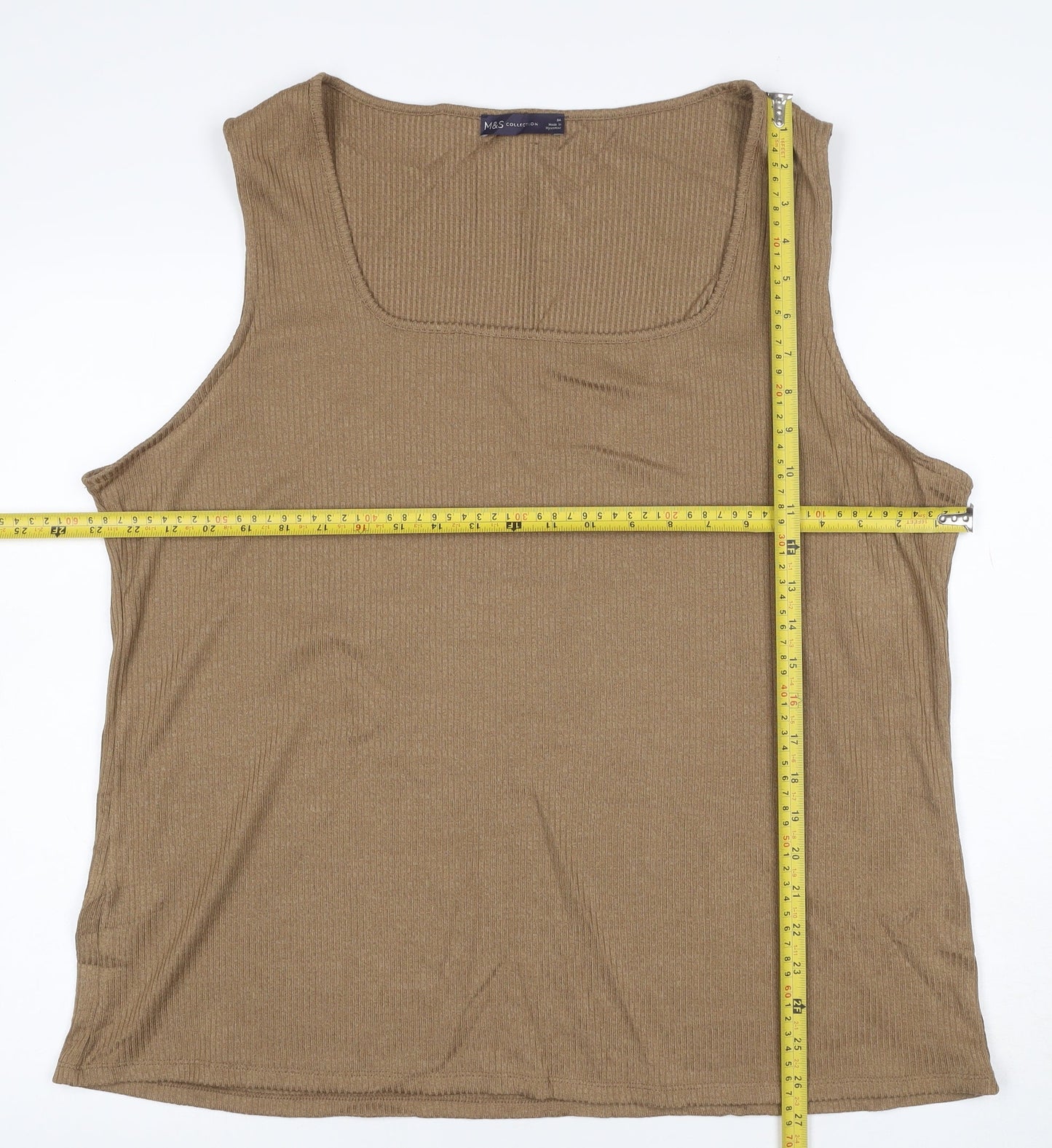 M&S Women’s Brown Size 24 Ribbed Viscose Stretch Square Neck Tank Top