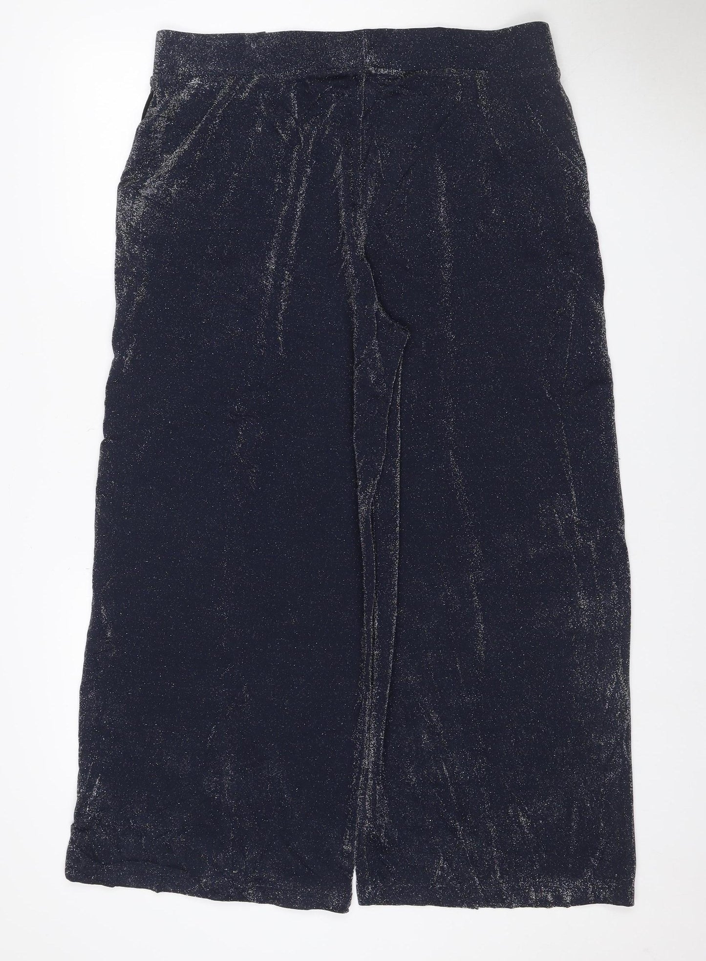 Marks and Spencer Women Black Glitter High Rise Wide-Leg Trousers UK 18