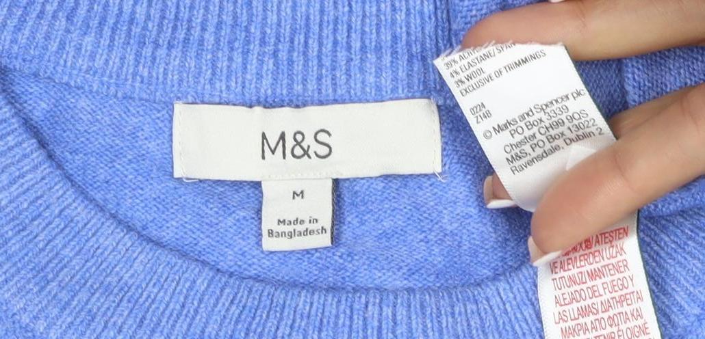 Marks and Spencer Women Blue M Cashmere Crew Neck Knit Jumper