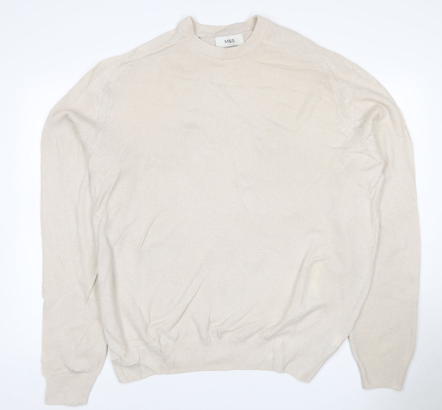Marks and Spencer Men Ivory XL Lambswool Crew Neck Pullover Jumper