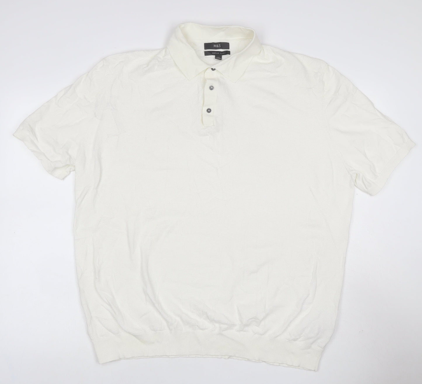 Marks and Spencer Men's Ivory 2XL Cotton Rich Short Sleeve Polo Shirt