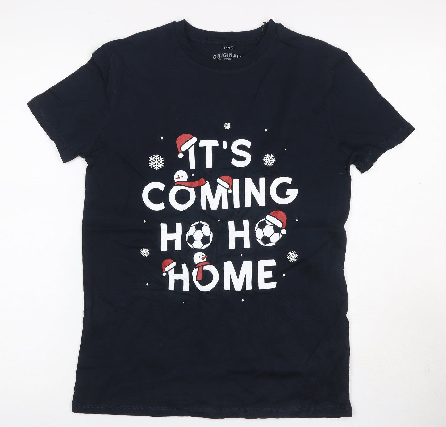 Marks and Spencer Boys Navy 13-14 Years Basic Christmas Football T-Shirt