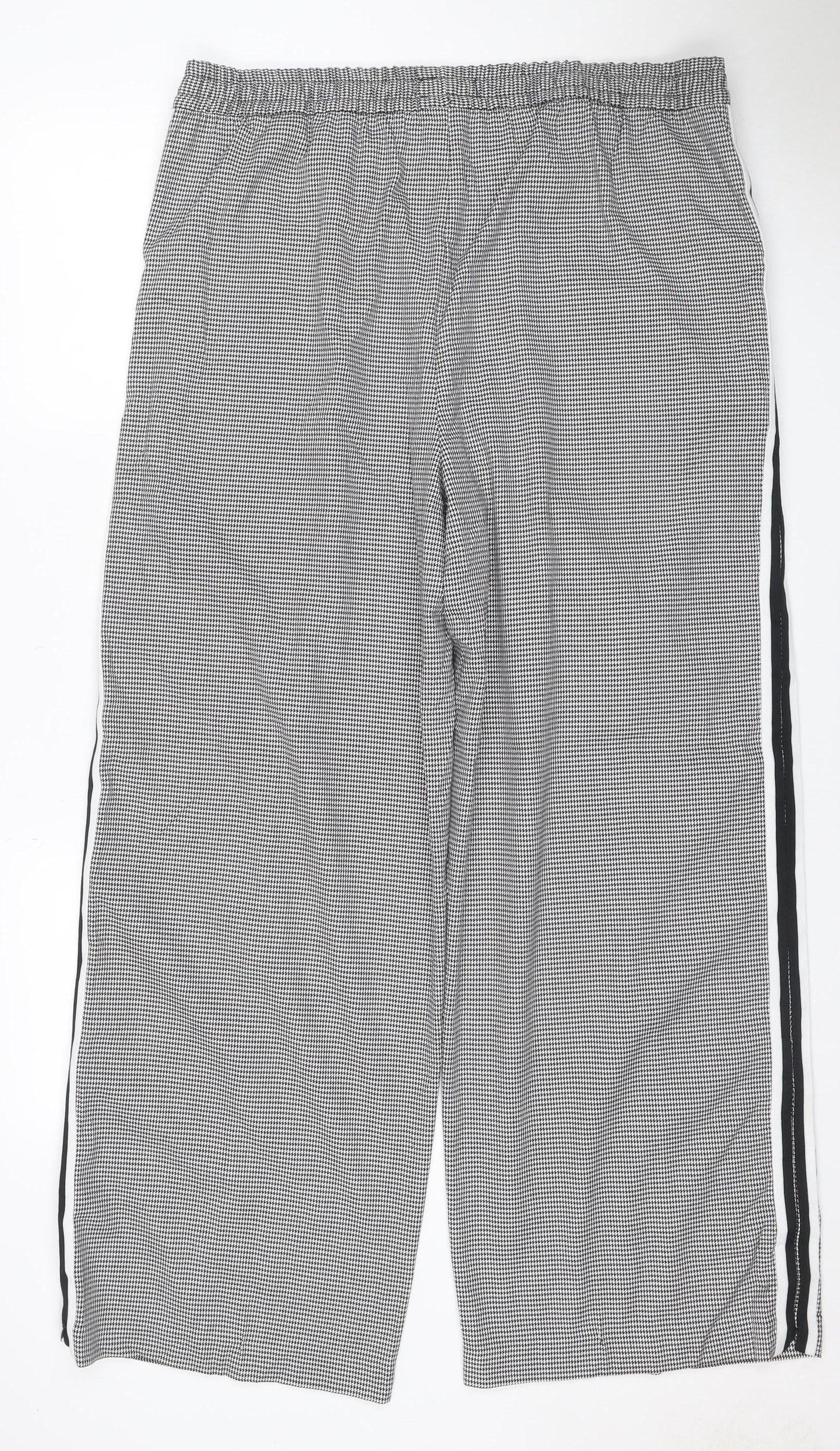M&S Women Grey Check Stripe Straight Leg Trousers UK 18 Regular