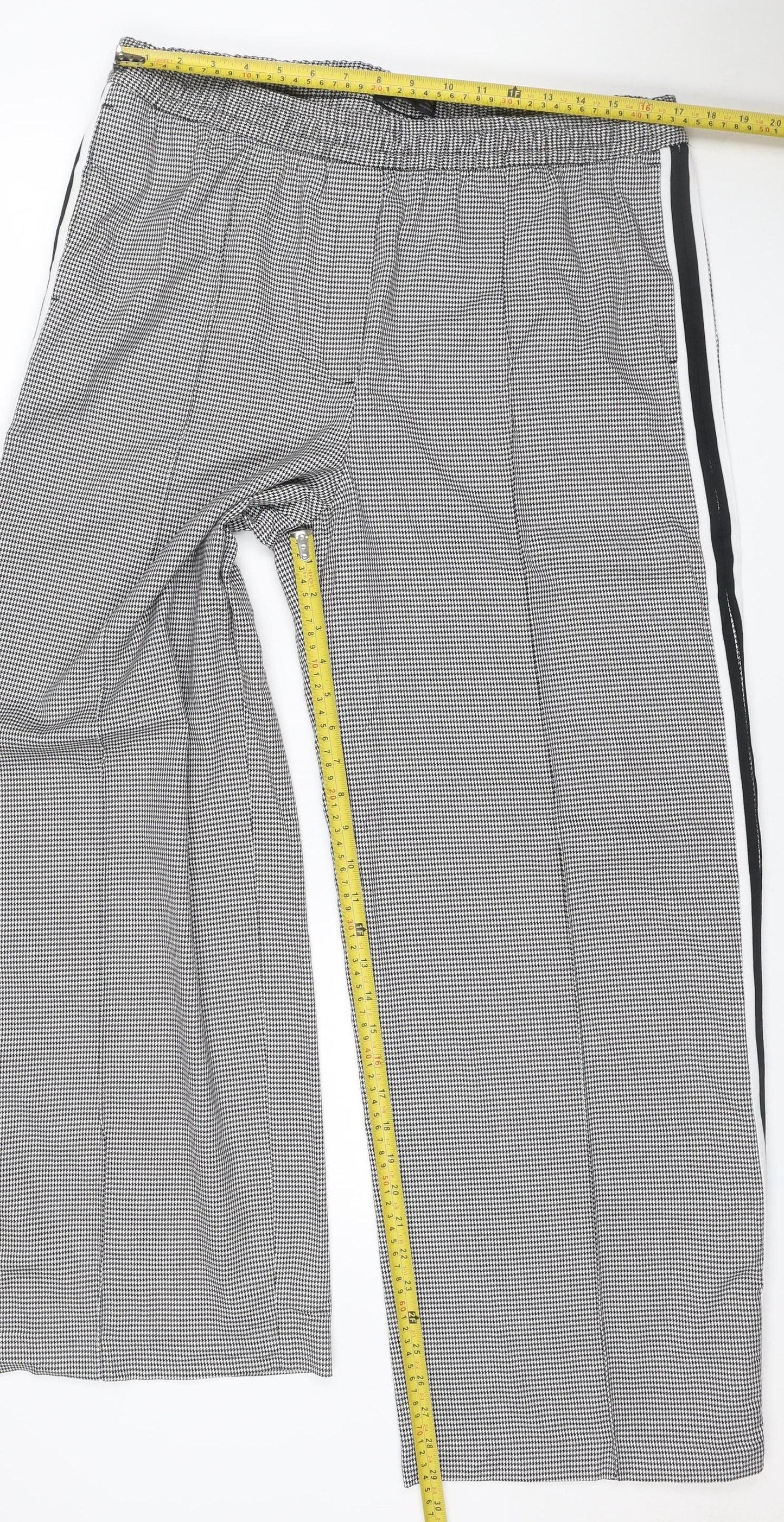 M&S Women Grey Check Stripe Straight Leg Trousers UK 18 Regular