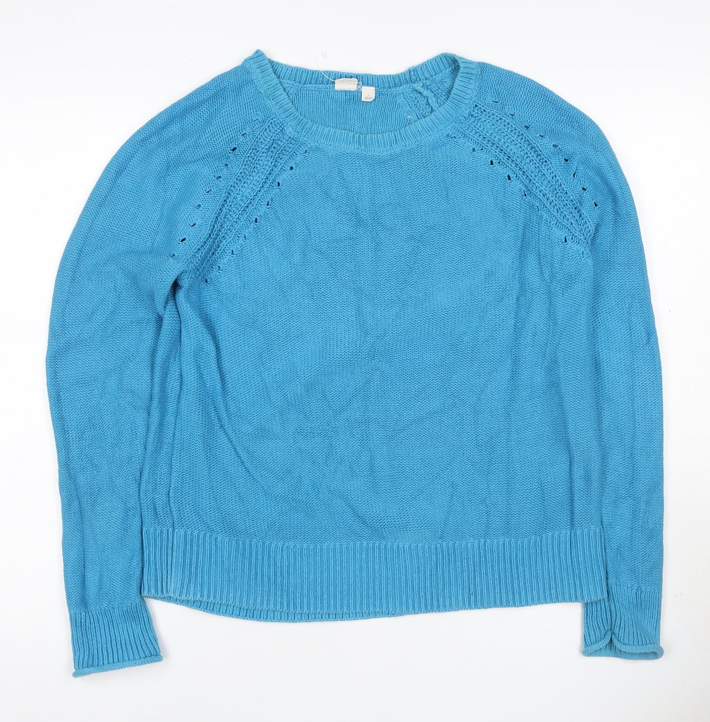 Gap Women Blue M Cotton Knit Raglan Crew Neck Jumper