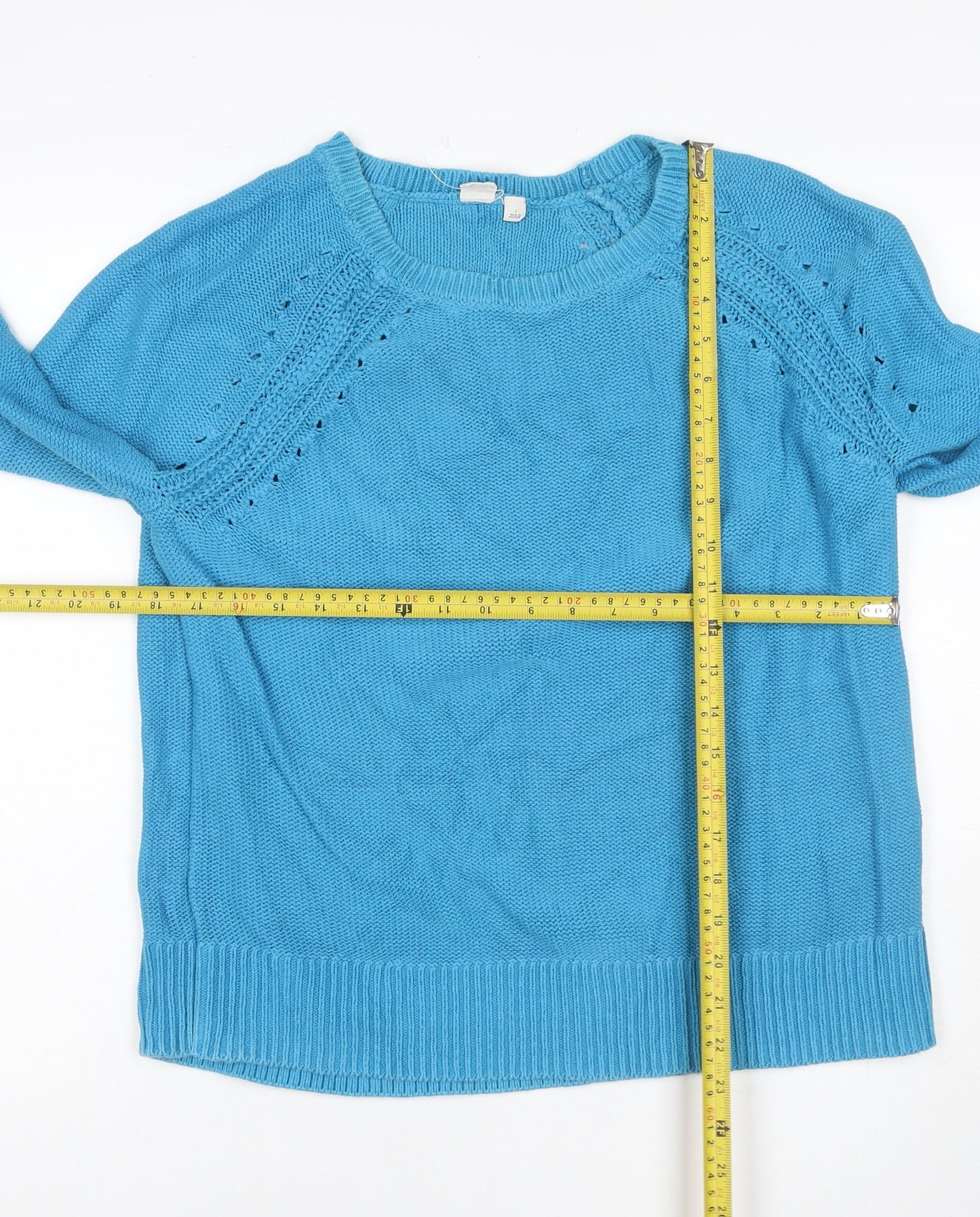 Gap Women Blue M Cotton Knit Raglan Crew Neck Jumper