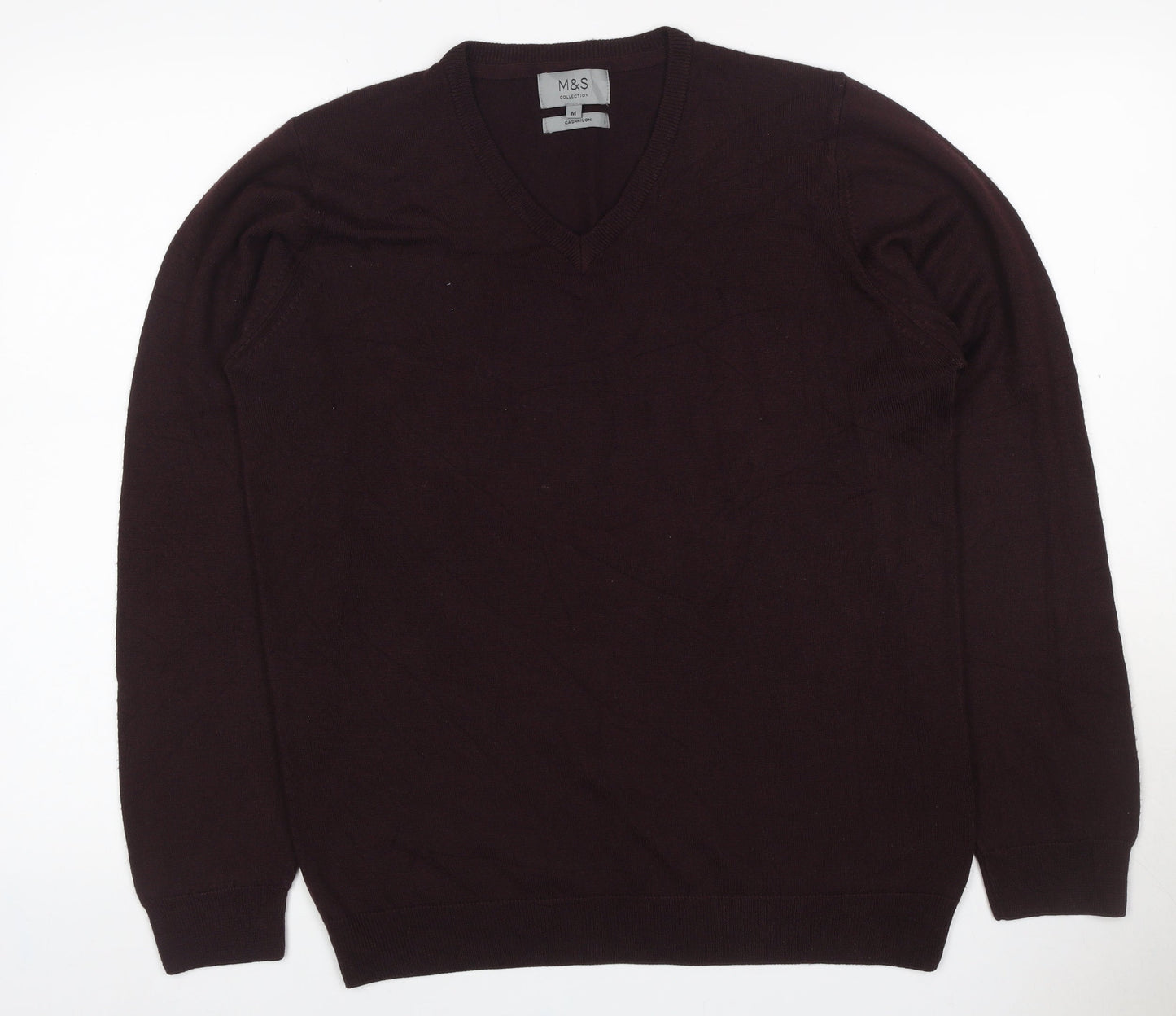 Marks and Spencer Men Brown M V-Neck Cashmilon Acrylic Knit Pullover Jumper