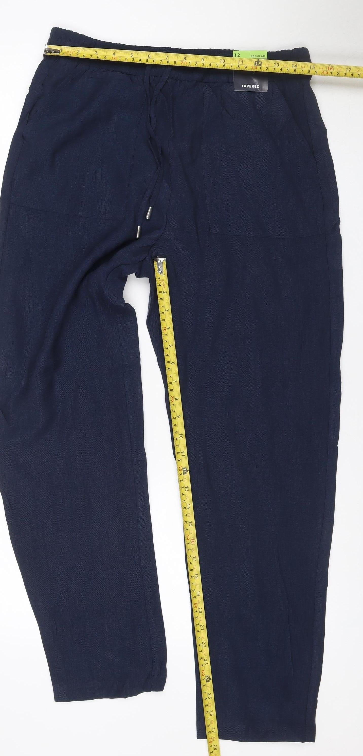 Marks & Spencer Women's Navy Blue UK 12 Regular Tapered Lyocell Trousers