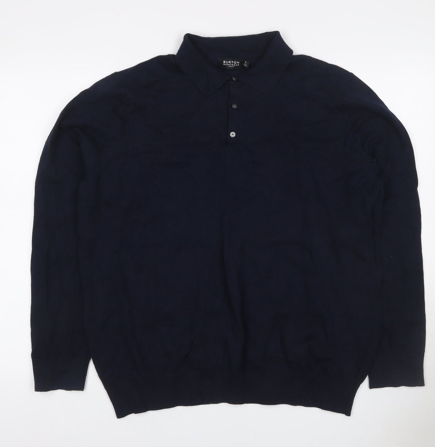 Burton Menswear Men’s Navy Blue XL Collared Button Knit Pullover Jumper
