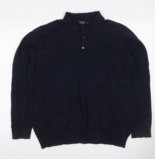 Burton Menswear Men’s Navy Blue XL Collared Button Knit Pullover Jumper