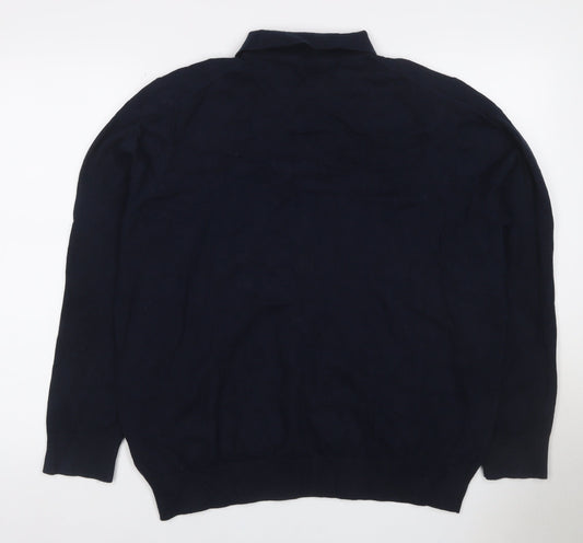 Burton Menswear Men’s Navy Blue XL Collared Button Knit Pullover Jumper