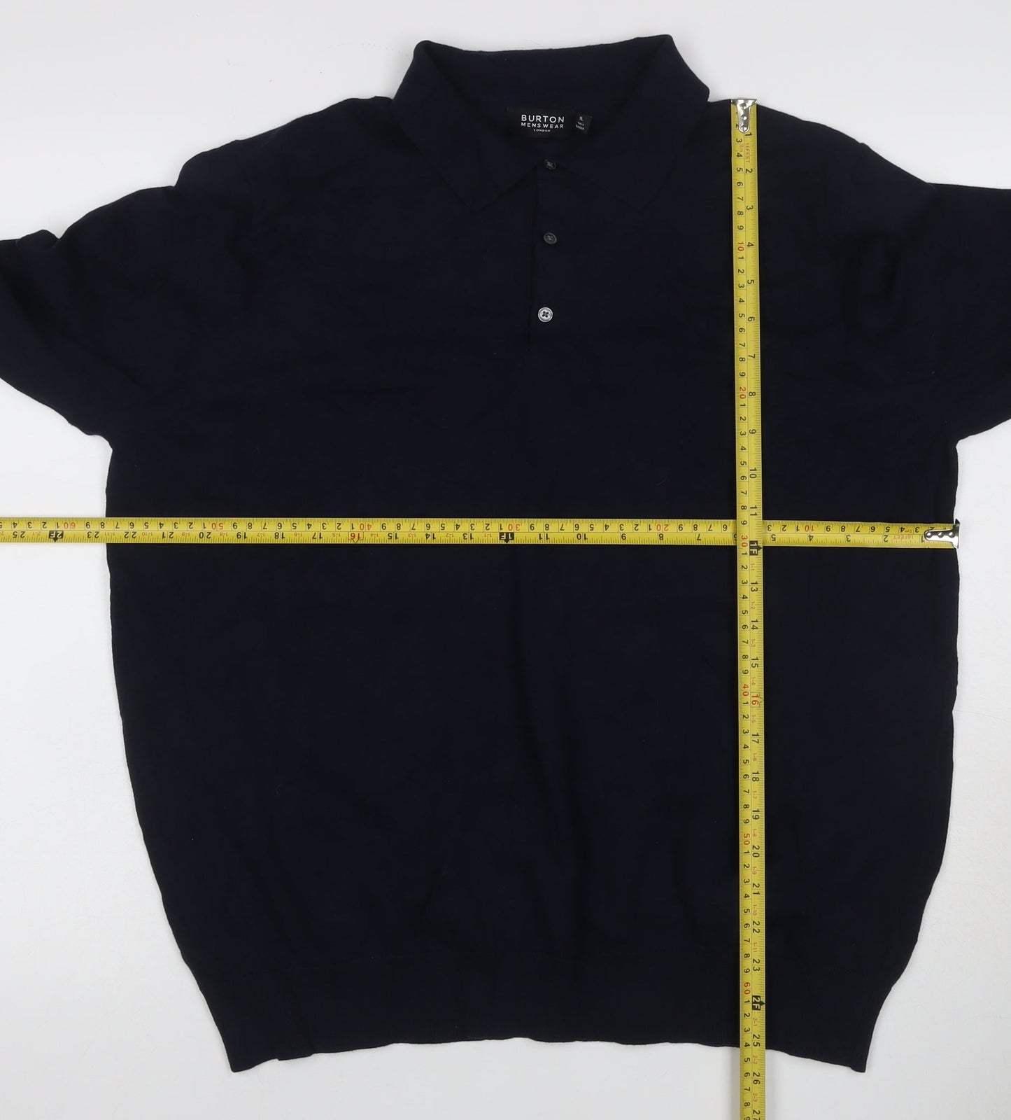Burton Menswear Men’s Navy Blue XL Collared Button Knit Pullover Jumper