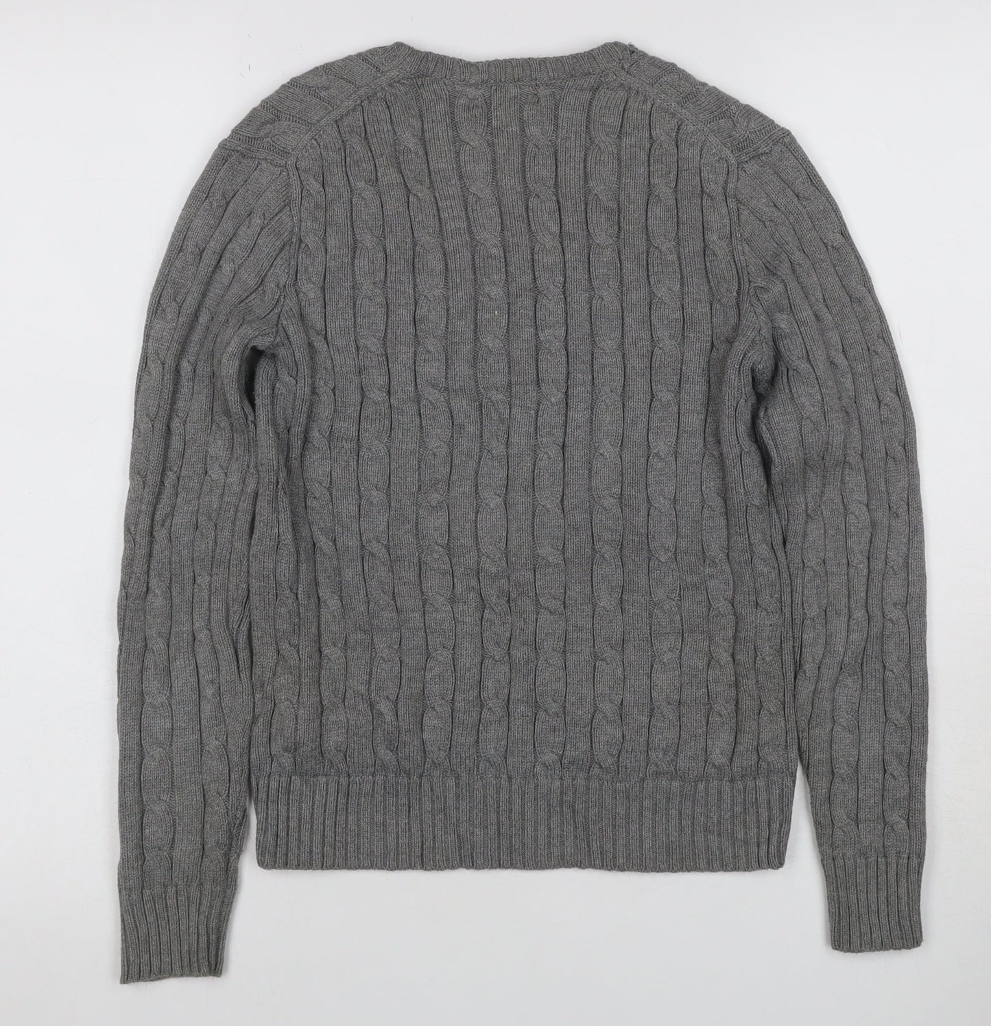 Polo Ralph Lauren Women Grey S Cable Knit V-Neck Cotton Jumper