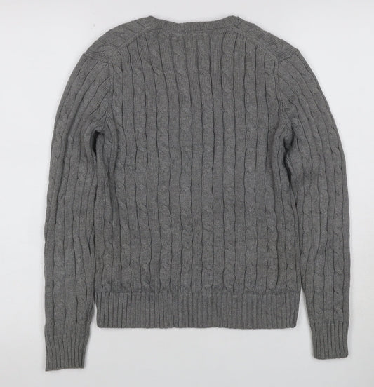 Polo Ralph Lauren Women Grey S Cable Knit V-Neck Cotton Jumper