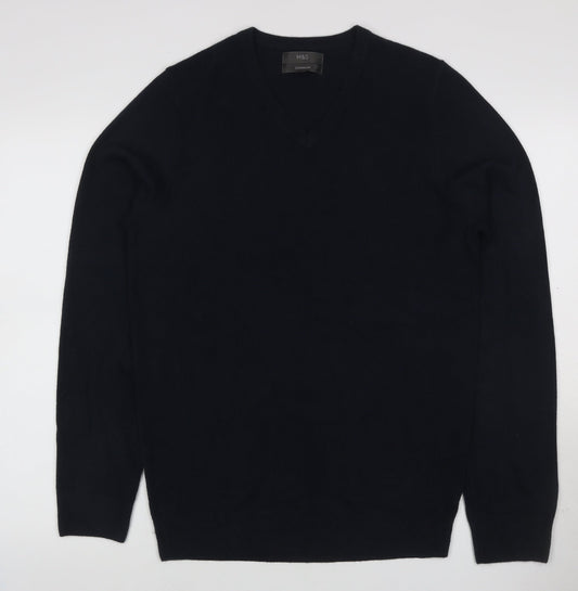 Marks and Spencer Mens Black M V-Neck Pullover Cashmilon Knit Jumper