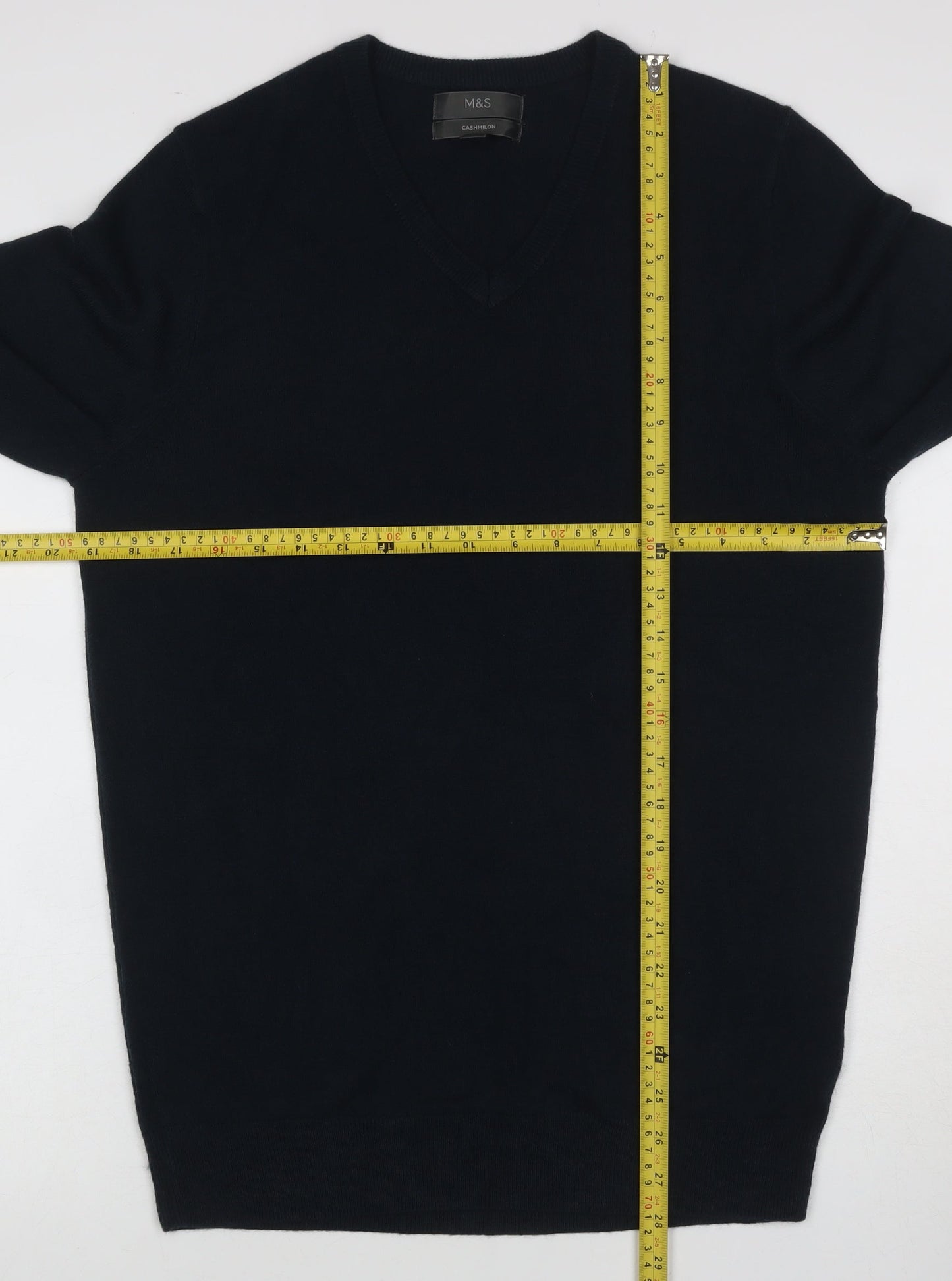 Marks and Spencer Mens Black M V-Neck Pullover Cashmilon Knit Jumper
