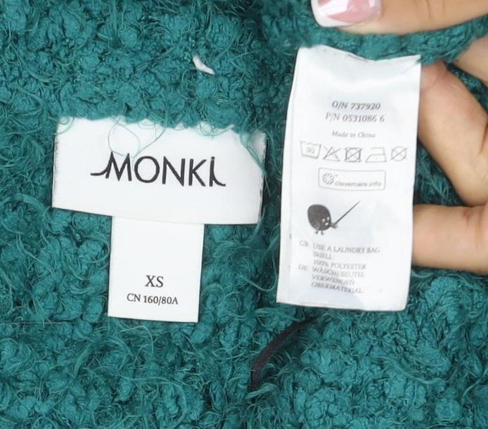 Monki Women Green XS Textured Chunky Knit Crew Neck Pullover Jumper
