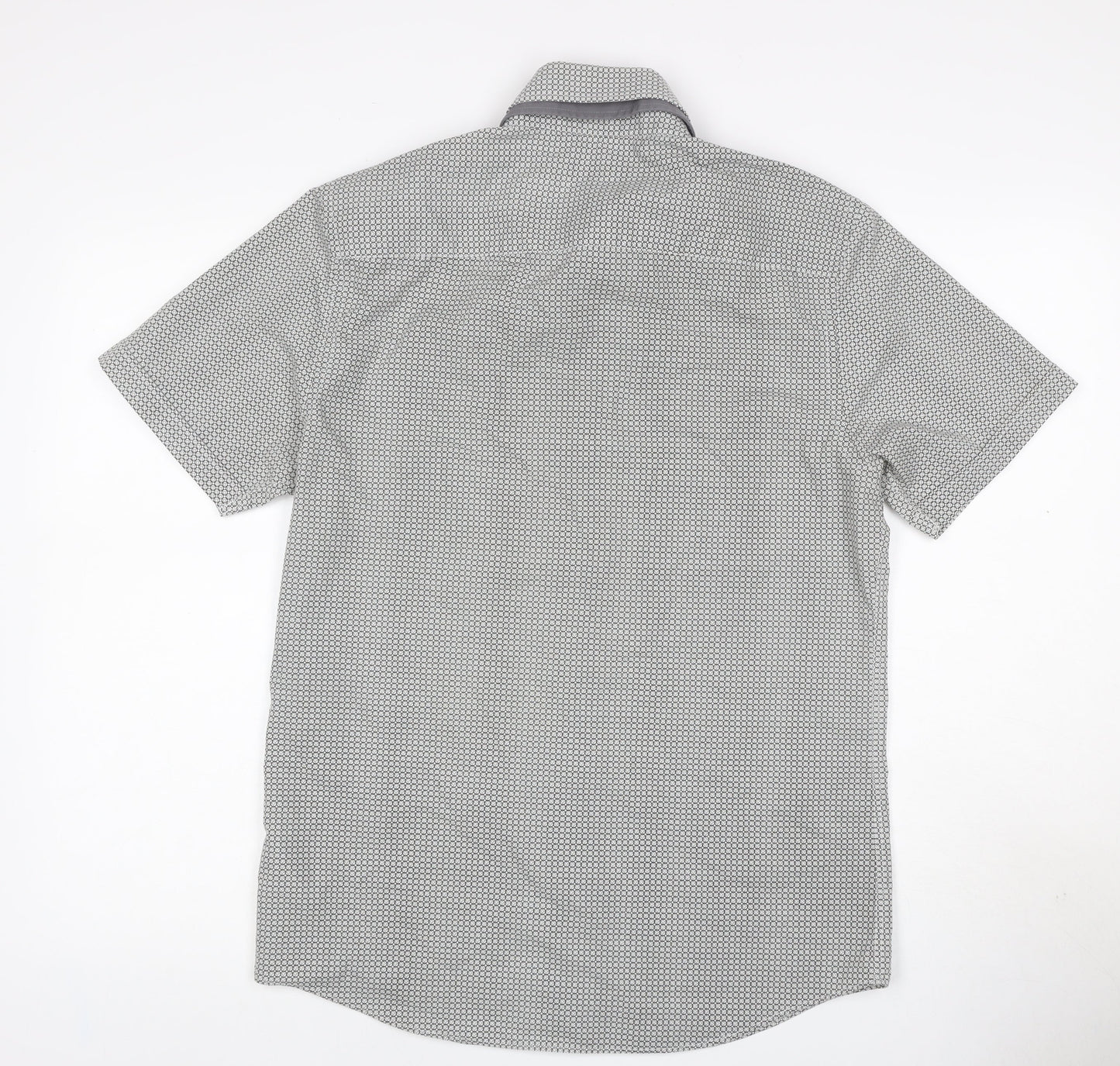Thomas Nash Men’s Grey Geometric Short Sleeve Button-Up Shirt S