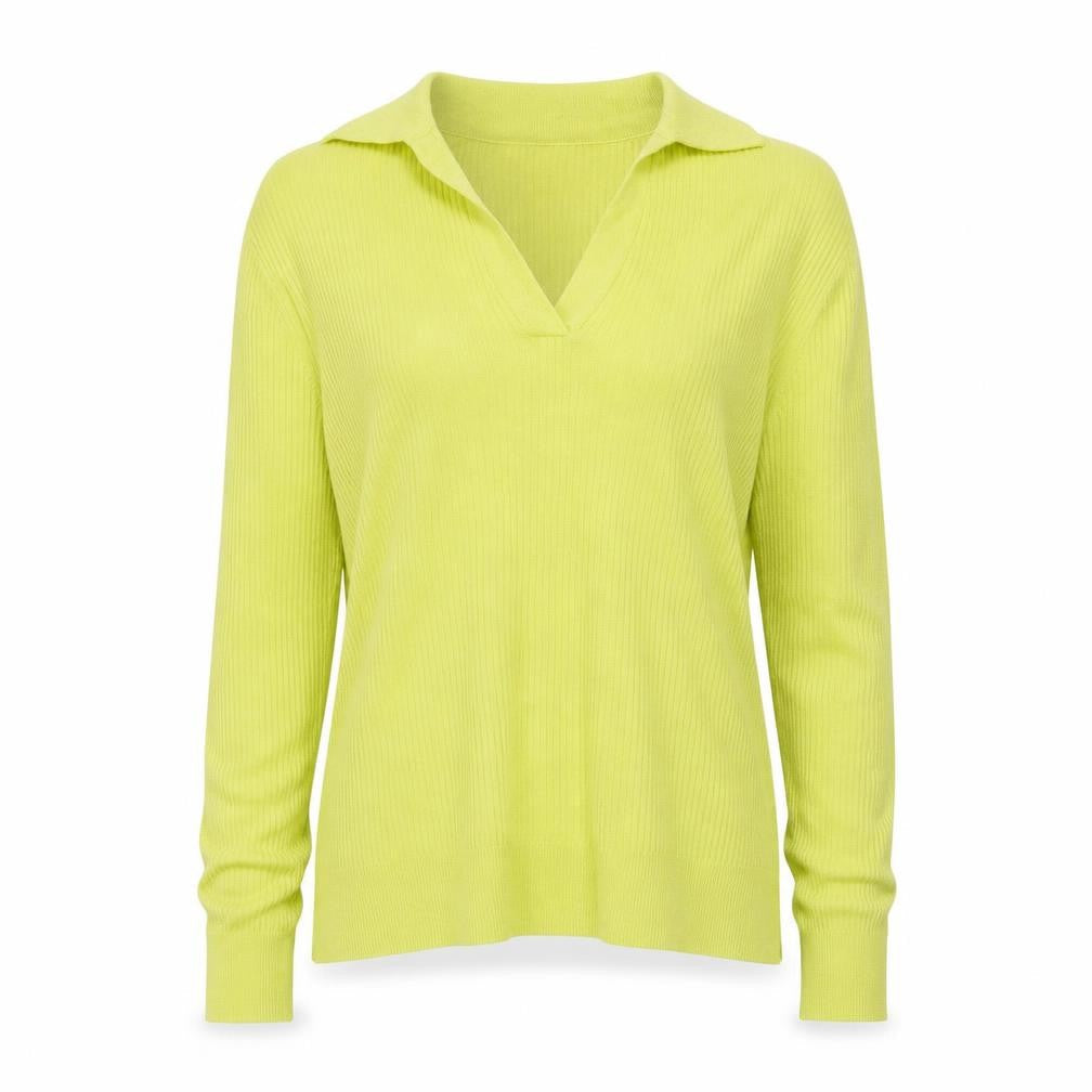 Front view of Autograph Women Yellow XS 100% Cashmere Ribbed Collared V-Neck Jumper