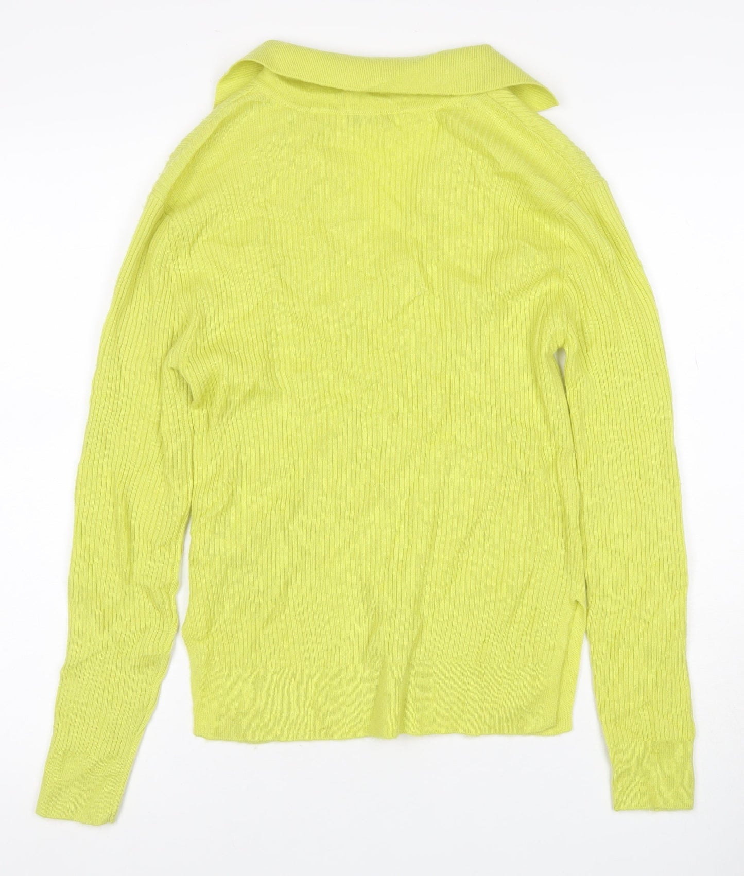 Autograph Women Yellow XS 100% Cashmere Ribbed Collared V-Neck Jumper