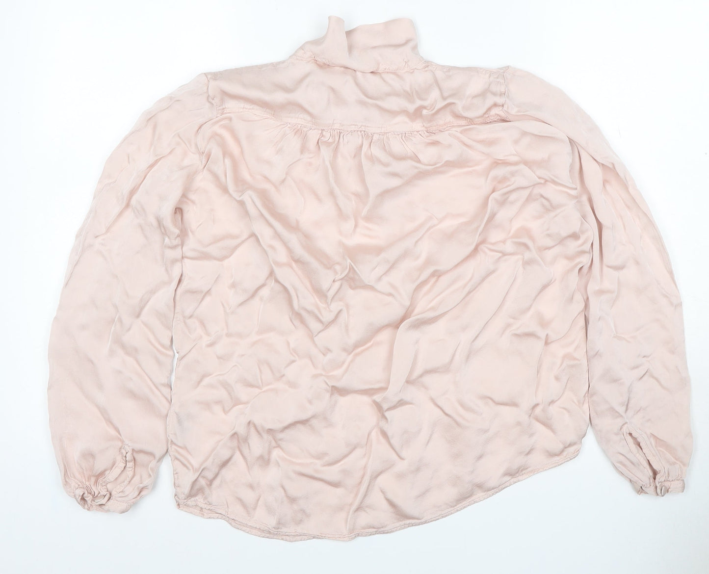 Chort Women Pink S Ruffle High Neck Long Sleeve Viscose Blouse