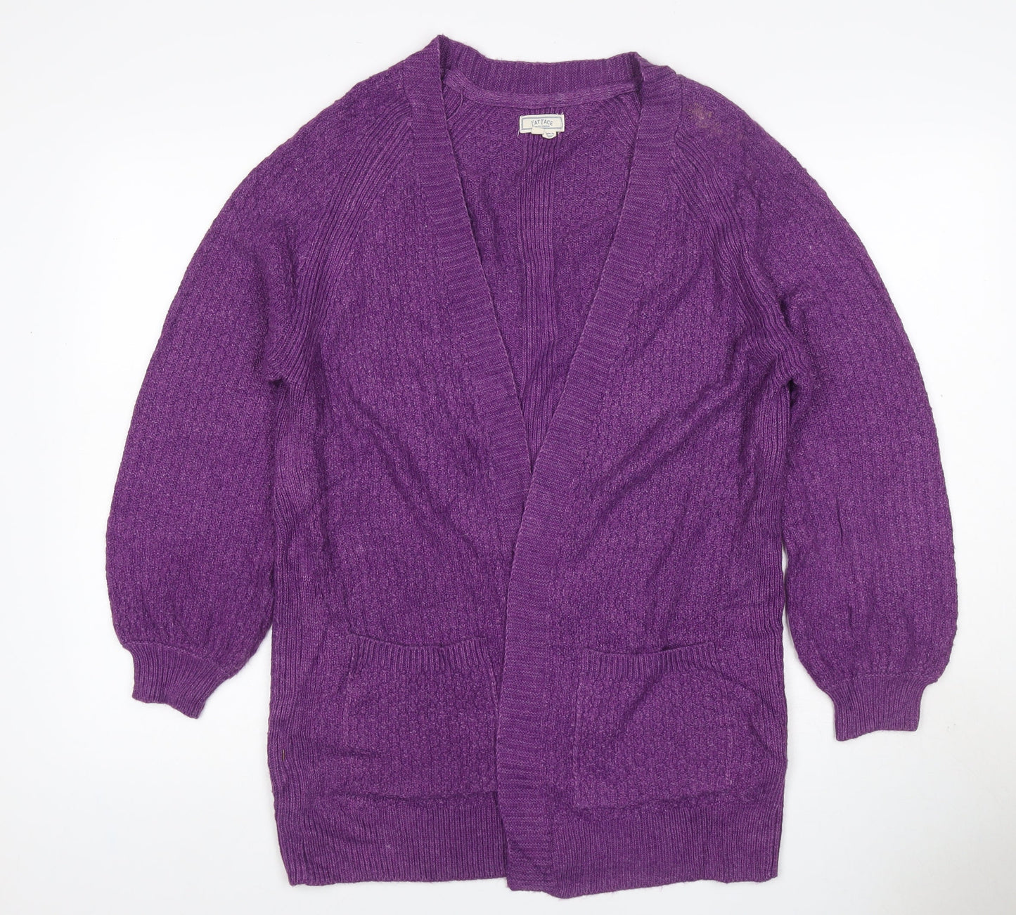 Fat Face Women Purple UK 14 Open Knit V-Neck Pocket Cardigan