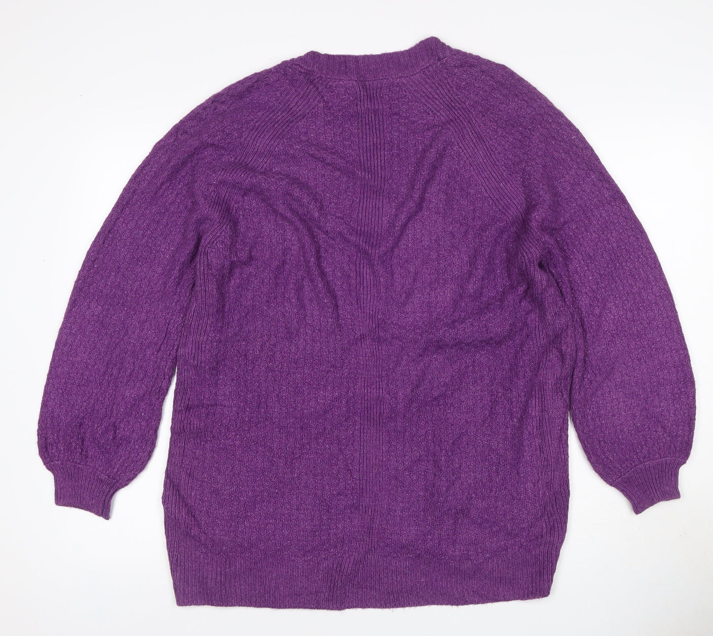 Fat Face Women Purple UK 14 Open Knit V-Neck Pocket Cardigan