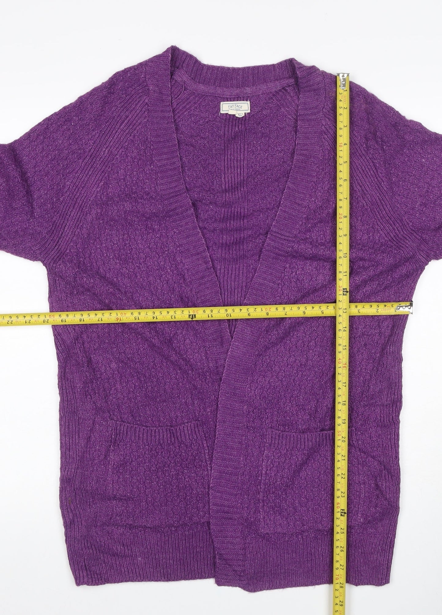 Fat Face Women Purple UK 14 Open Knit V-Neck Pocket Cardigan