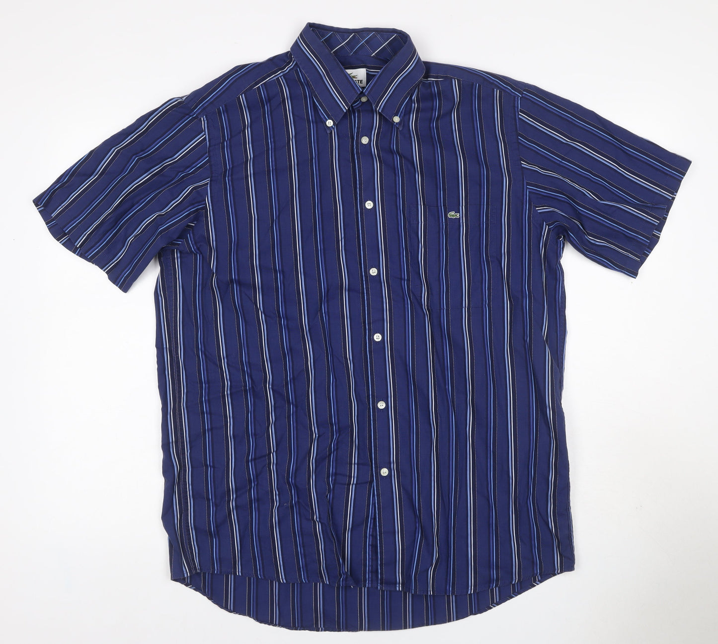 Lacoste Men’s Blue Striped Button Down Short Sleeve Shirt Size 42