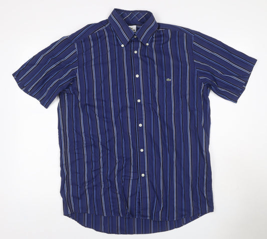 Lacoste Men’s Blue Striped Button Down Short Sleeve Shirt Size 42