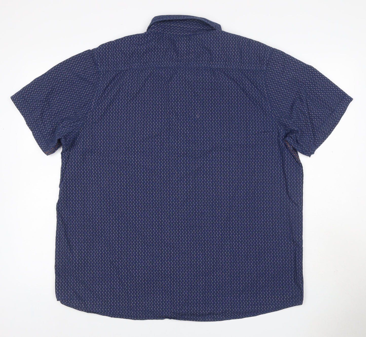 Weird Fish Men’s Blue XL Geometric Cotton Short Sleeve Button-Up Shirt