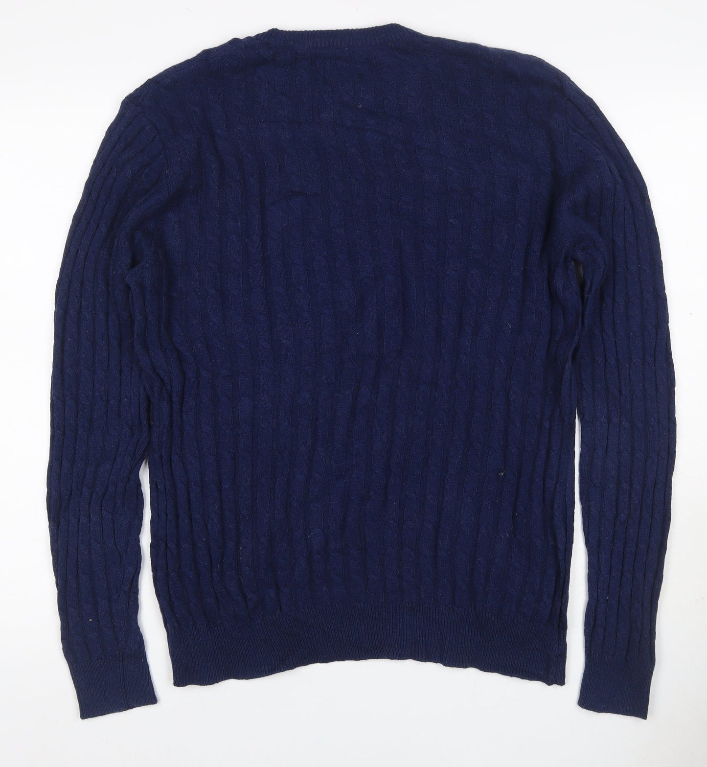 Jack Wills Men’s Blue L Cable Knit Cashmere Blend Crew Neck Jumper
