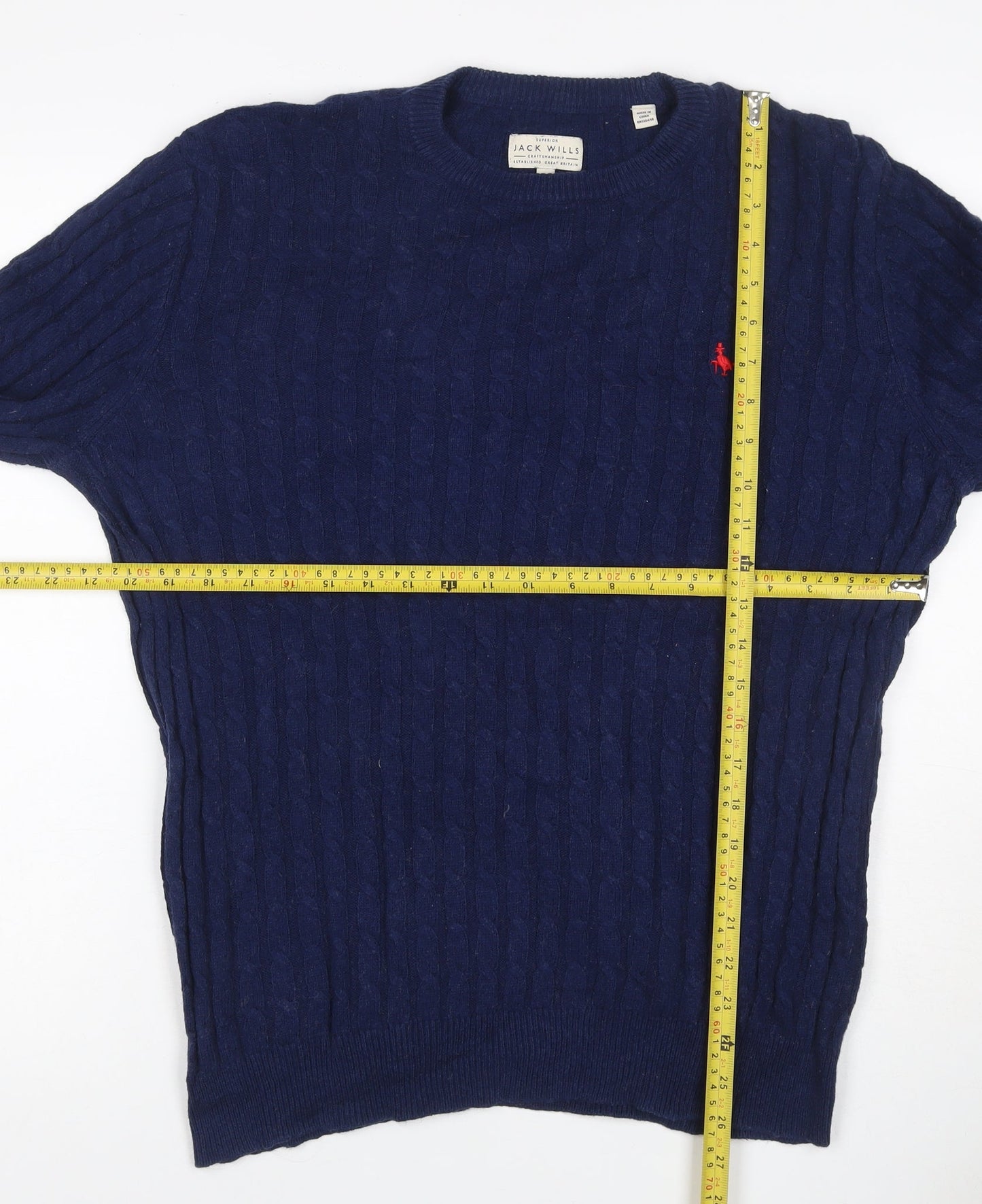 Jack Wills Men’s Blue L Cable Knit Cashmere Blend Crew Neck Jumper