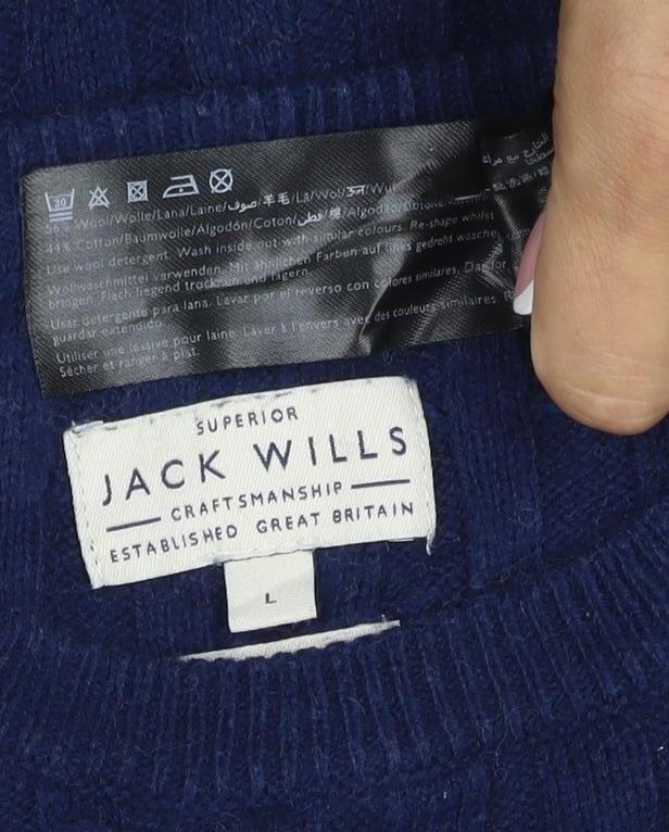 Jack Wills Men’s Blue L Cable Knit Cashmere Blend Crew Neck Jumper